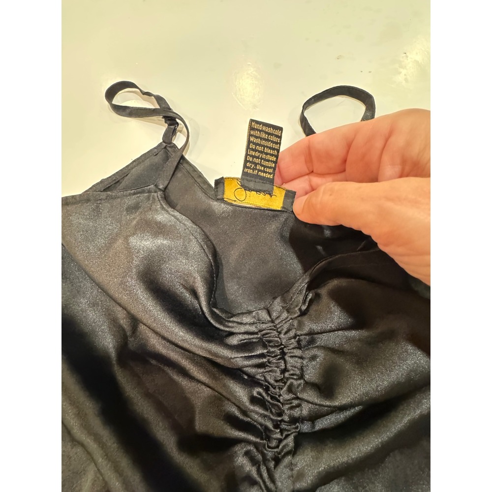 Japna Womens Black Satin Ruched Drawstring Front Camisole Top Size XS Adjustable - Picture 6 of 10